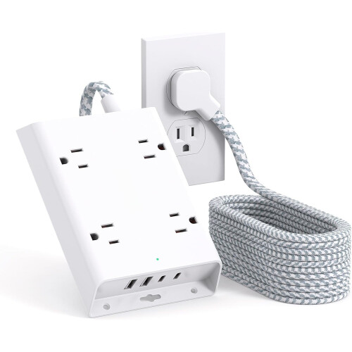 Multipresa con protezione da sovratensione e spina piatta, 4 prese, 2 porte USB.