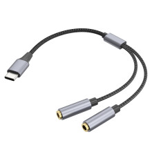 USB C Høretelefon Musikkabel TypeC Han til Dobbelt 3,5 mm Hun Headset Adaptere Y Splittere Hovedtelefoner Mikrofonkabel
