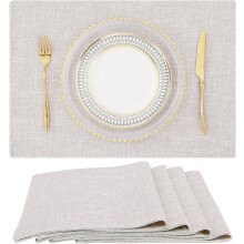 Set van 4 neutrale beige stoffen placemats van katoen-linnenmix, wasbaar, geschikt voor binnen en buiten, gemakkelijk schoon te maken, 33 x 48 cm