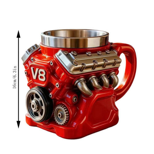 Retro Engine kaffekrus rustfritt stål dobbelvegget 355 ml 2