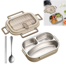 Boîte à bento isotherme en acier inoxydable, compatible micro-ondes, 14  22  7 cm, avec bol à soupe, cuillère, fourchette et sac –