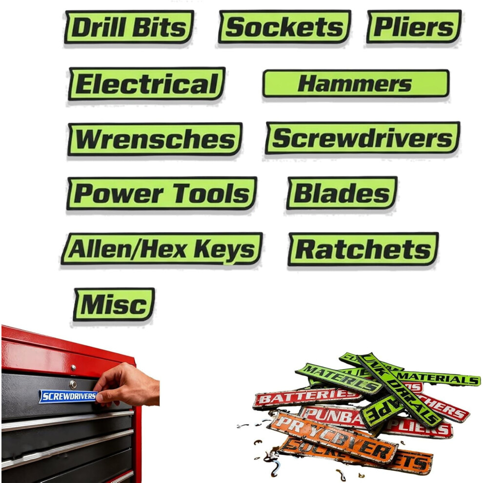 Custom 12-Pack Magnetic Toolbox Labels, 3D Printed & Reusable Â Compatible With Steel Carts 9402001061775