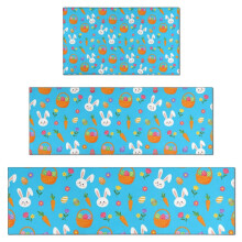 Easter and Carrots Bright Blue Pattern Kitchen Rugs Set Of 3, 17"X30"+17"X47"+17"X59" Non-Skid Washable Anti-Fatigue Mats