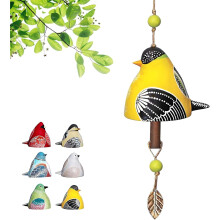 Carillon éolien en céramique jaune avec clochette chantante, idéal pour la décoration intérieure et extérieure (terrasse, jardin, balcon).