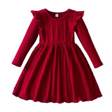Red Toddler Girl Long Sleeve Ribbed Knit Dress, 5-6 Years – Comfortable Daily Leisure Outfit