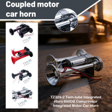 Train Air Horn for Truck, Car, Train, Boat – 12V/24V Black Dual-Tube Horn with Air Compressor & Button, Compatible with XXX