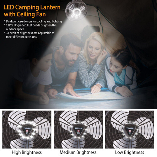 Hordozható kempingventilátor LED lámpával 10400mAh 2