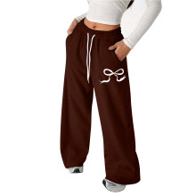 Girl Pants,Joggers Girls Bow Drawstring Lightweight Straight Leg Comfortable for Relaxation,School Kids Clothes,Z02 Brown,8-9 Years