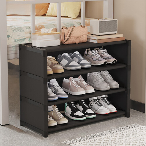 Étagère à chaussures à 4 niveaux, empilable, étroite et robuste