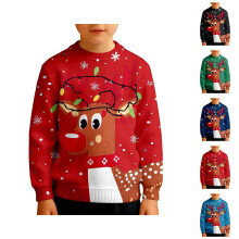 Chłopięca bluza z długim rękawem i okrągłym dekoltem, miękka podszewka, termiczna bluza typu pullover, dla dzieci, zimowa, świąteczna