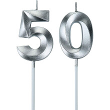 Silver 50th Birthday Candles, Number 50 Cake Topper for Men Birthday Decorations Party Decoration