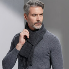 Men's Real Wool Scarf – Solid Color Winter Neck Warmer, Warm Wool Blend, Mature Style Gift for Dad/Husband (Dark Grey & More) – Compatible with
