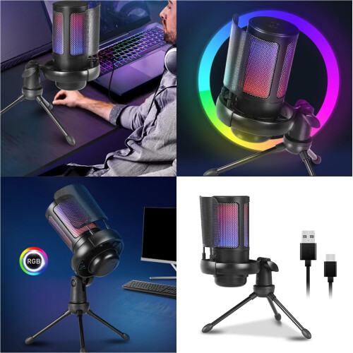 USB C Microphone Color Lights for Studio Recording For Laptop and Desktop 1