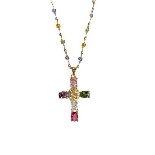 Colar com pingente de cruz arco-íris e strass, 45 cm (18 polegadas) 1