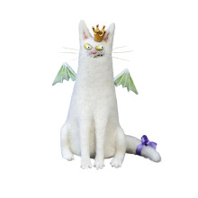 Peluche stravagante con grandi occhi in feltro di lana fatto a mano – Statuetta di gatto/opossum infeltrita ad ago, mini decorazione da scrivania e