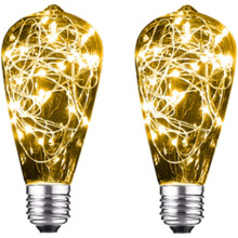 Lot de 2 ampoules Edison vintage, culot E27, 220 V, 3 W, LED décoratives, fil de cuivre, effet feu d'artifice, ampoule étoilée rétro pour fêtes,