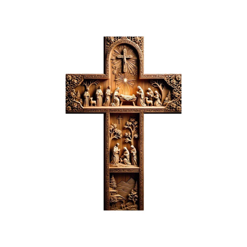 Wooden Easter Cross Wall Hanging - Solid Wood Spring Decor 1