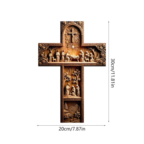 Wooden Easter Cross Wall Hanging - Solid Wood Spring Decor 2