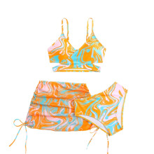 Driedelige zwemset voor meisjes: bikini met hoge taille en bijpassende cover-up, perfect voor strand en zwembad, casual zomerzwemkleding.