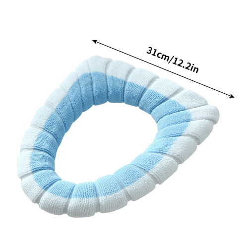 Protetor de assento sanitário de tecido macio, grosso, quente, elástico e lavável, 30 cm (12 polegadas), azul. 1