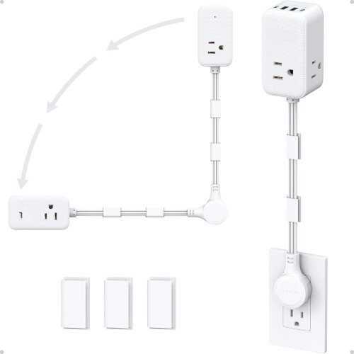 Extensor de tomada giratório com 3 tomadas CA e USB-C, 45,7 cm (18 pol.)