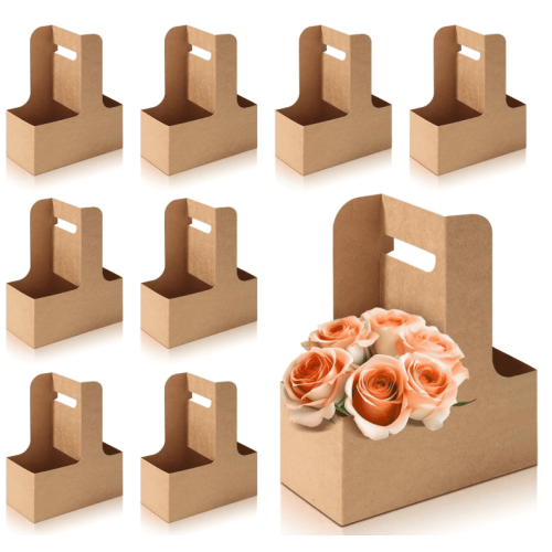 Pacote com 10 Sacolas de Papel Kraft para Buquê de Flores com Alças 1