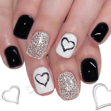 Künstliche French Manicure Nägel, schwarzes Herzmuster 24