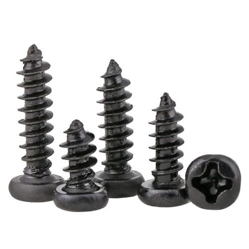 Schwarze, runde Linsenkopf-Blechschrauben M1–M3, 100 Stück