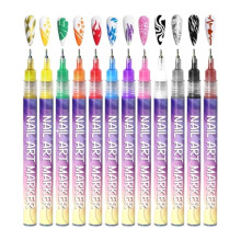 Nail Art Pens 12 Colors, 0.5mm Fine Tip Nail Marker for Dotting & Drawing, Quick-Dry Nail Painting Pen for Home and Salon Use