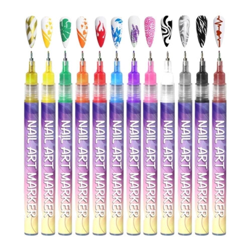 Nagelkunststifte, feine Spitze 0,5 mm, 12 Farben