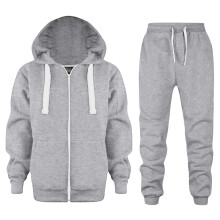 Kids Winter 2-Pc Set: Long Sleeve Zip Hoodie + Pants, Light Gray, Size 4-5Y, Cold Weather Play Wear