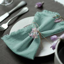 Handmade 100% Cotton Cloth Napkins with Fringe, 18x18 Inch Set of 4 – Turquoise, for Dinners, Parties, Weddings