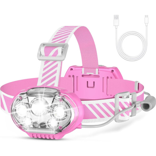 Linterna frontal LED recargable, luz blanca/roja, 5 LEDs