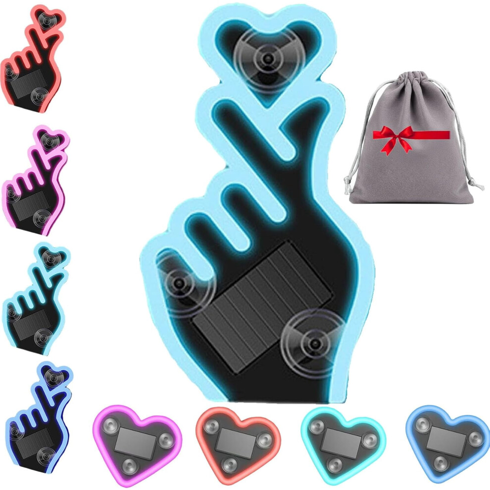 2026 Solar-Powered Finger Heart Car Window - Solar Powered Wireless Led Heart Shape C-Pillar Neon Light 9422877319374