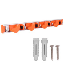 Orange Wall Mounted Broom Shlef with Metal Hooks for Home Mop and Clean Tool Storage