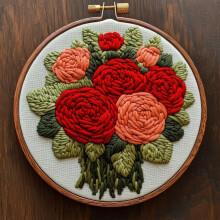 Abstract Red Roses Punch Needle Kit for Beginners – DIY Embroidery Set with Printed Pattern, Hoop & Yarn (20x20cm), Compatible with Punch Needle