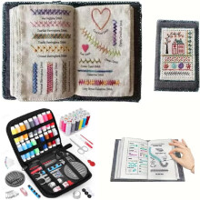 Embroidery Stitch Book Kit with Sewing Tools & Linen Fabric – Practice Sampler for Beginners, Compatible with Hand Sewing