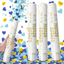 Gender Reveal Confetti Cannon - Heart Shaped Confetti Party Poppers - Blue, 4 Pack - B Aby B Oy Gender Reveal Party Poppers Cannons Shooters Blaster