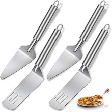 4-Pc Stainless Steel Pie Server Set w/ Serrated Cutter & Comfort Handle – for Desserts, Brownies, Pizza, Lasagna