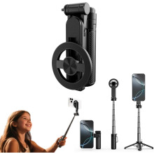 Magnetic Pocket Selfie Stick, 4-in-1, 360 Rotation, Bluetooth Remote, Compatible with iPhone & Android