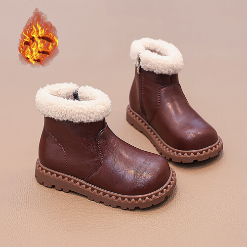 Mädchen-Winterlederstiefel, warm gefüttert, Kleinkindgröße 1