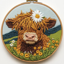 Cute Baby Highland Cow Punch Needle Kit for Beginners – DIY Embroidery Set with Printed Pattern, Hoop & Yarn, 20x20cm, Compatible with Punch Needle