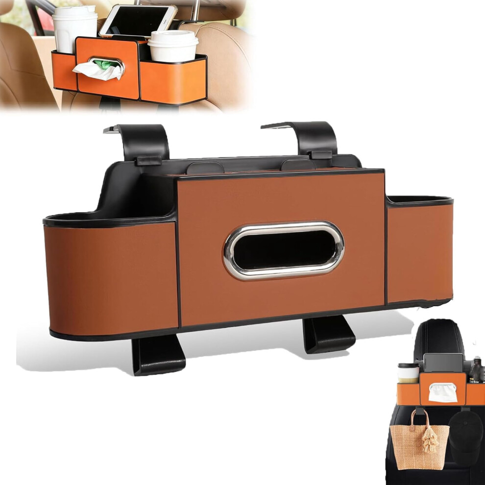 2026 New Multifunctional Back Seat Car Organizer, Universal Headrest Storage Box With Cup & Tissue Holder Â Compatible With Suv/Sedan Brown 9399596531960