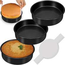 4" Nonstick Smash Cake Pan Set of 3 + 100 Parchment Papers – Compatible with Christmas, Birthday, Layer Cakes & Small Cheesecakes