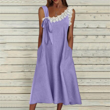 Vestido feminino casual de verão, sem mangas, com decote em V, alças finas, modelagem evasê, leve, ideal para praia, férias e uso diário ao ar