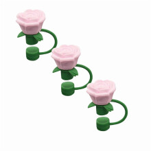 3PCS Rose-Shaped Silicone Straw Covers, 10mm, Compatible with Stanley Cup 30/40 oz (Pink)