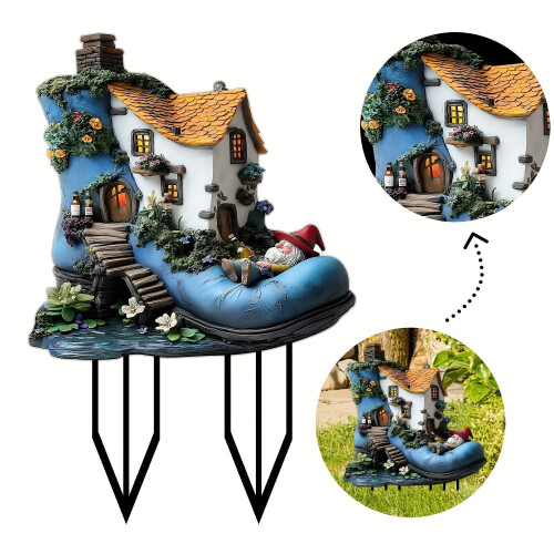 Ακρυλικό Gnome House Κήπος Πινακίδα Ηλιακό Φως Εξωτερική Διακόσμηση Χαριτωμένο Σπίτι 1
