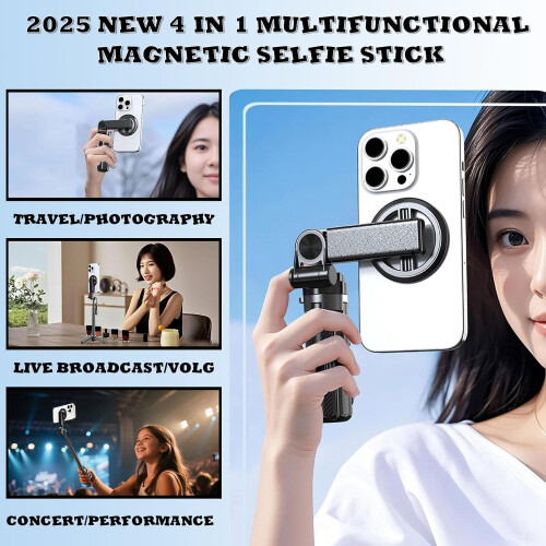 Perche à selfie magnétique de poche, 4 en 1, rotation à 360, télécommande Bluetooth, compatible avec iPhone et Android 2