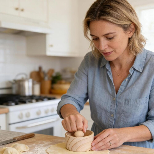 Pressa in legno per ravioli con base e sfera 1