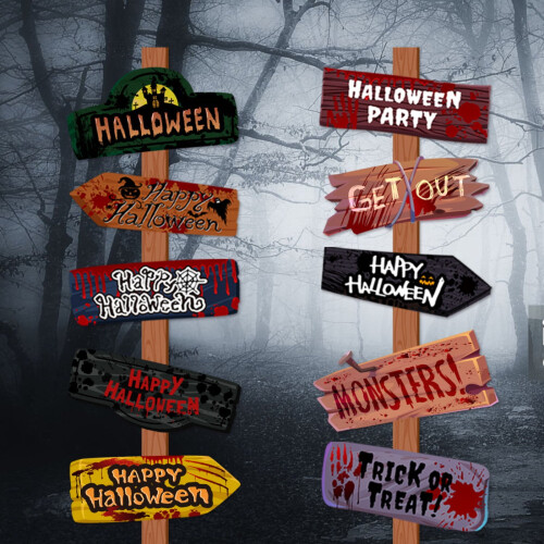 Διακόσμηση για το Halloween: Τρομακτικές πινακίδες δρόμου, πασσάλους γκαζόν και 2